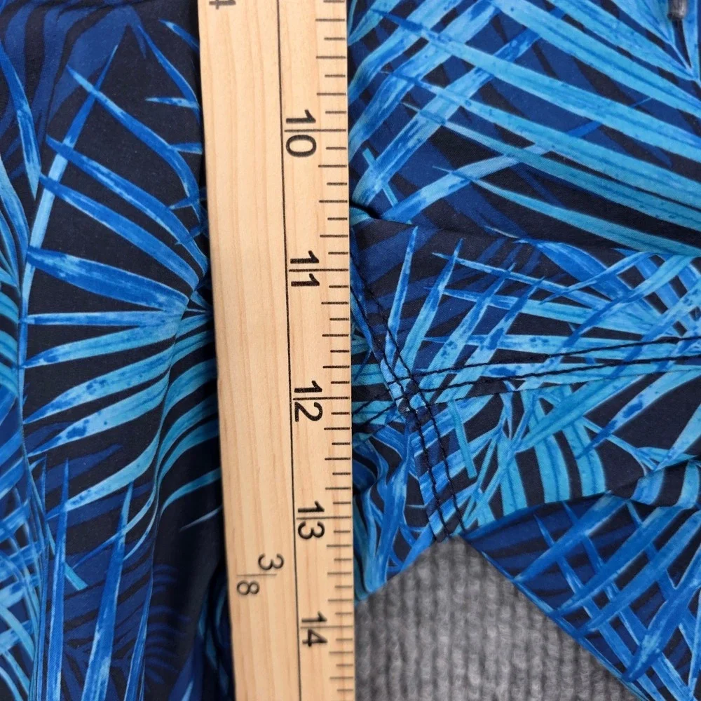 Speedo Mens Blue Tropical Palm Leaf Print Swim Trunks Size Large Zipper Pocket